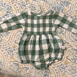 Ruffle Butts Green and White Baby Romper